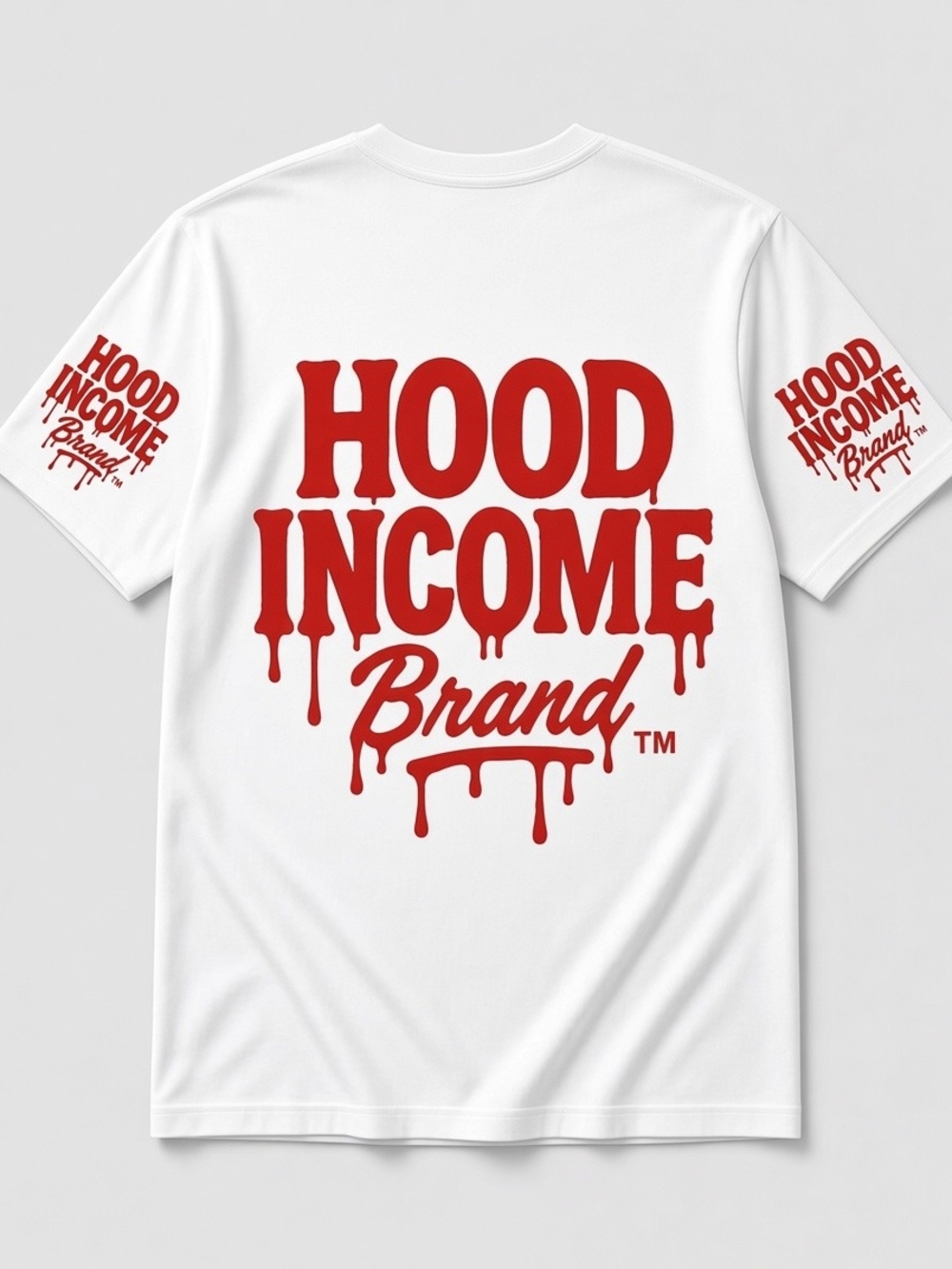 HOOD INCOME BRAND TM White T‑Shirt with Red Logo